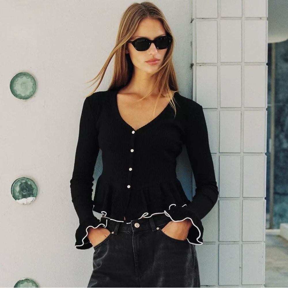 ZARA SOFT RUFFLED CARDIGAN